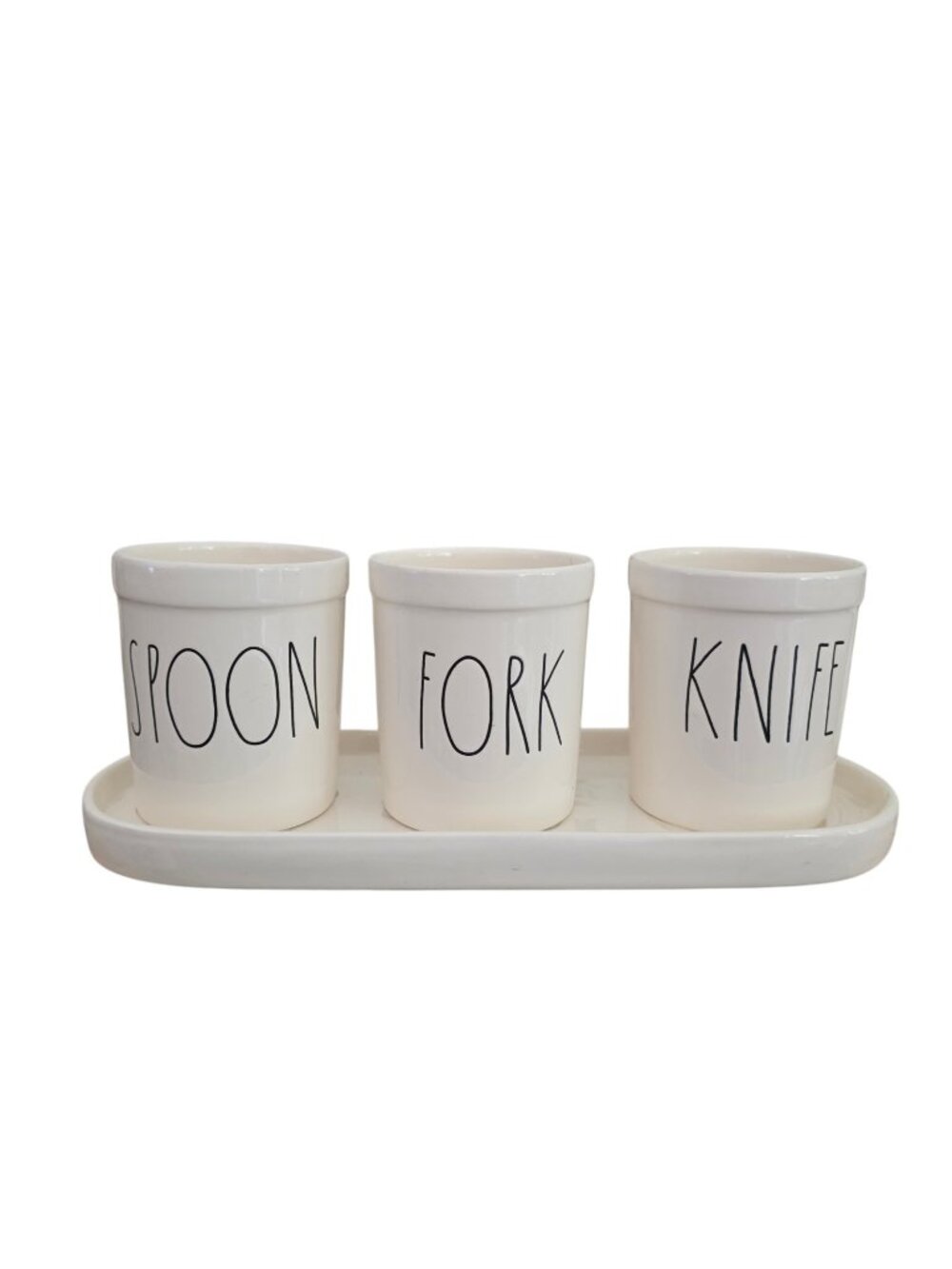 Rae Dunn by Magenta SPOON FORK KNIFE Utensil Holders with Tray | 4-Piece Set